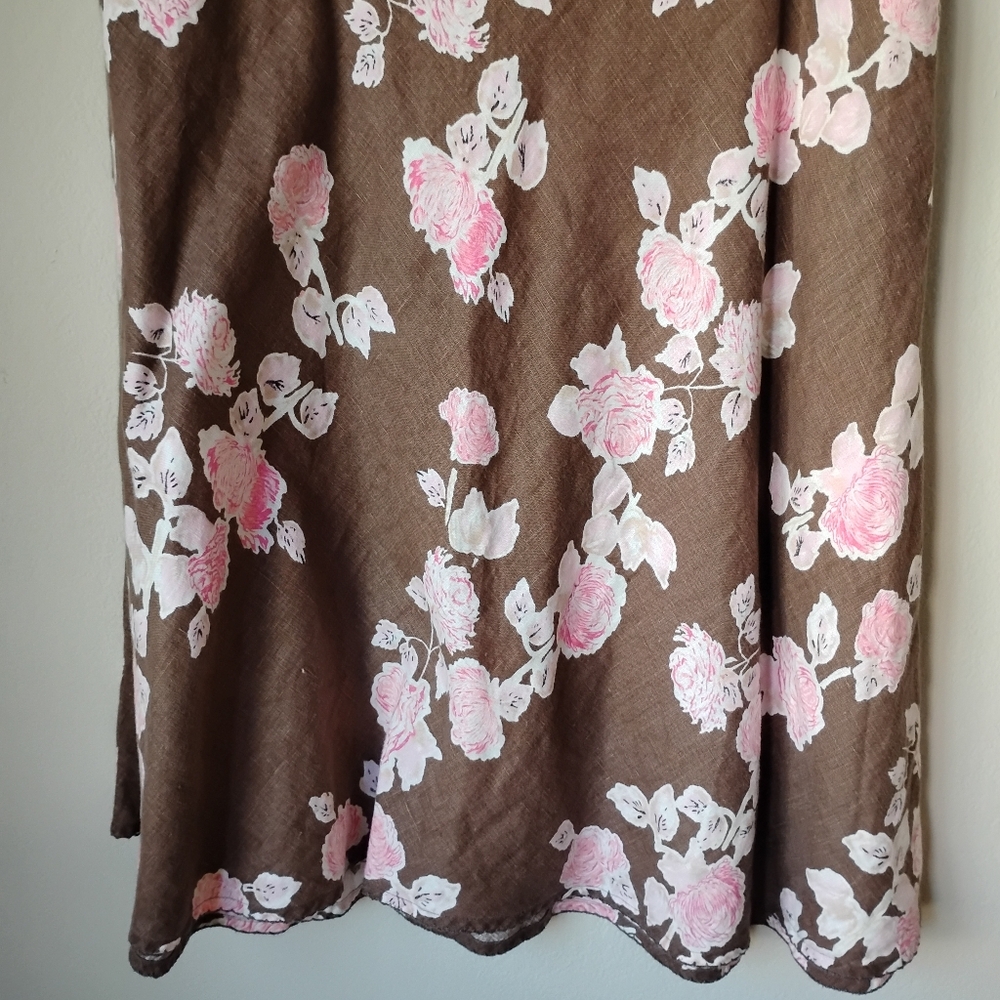 LOFT Brown and Pink Floral A-Line Skirt - Picture 4 of 9